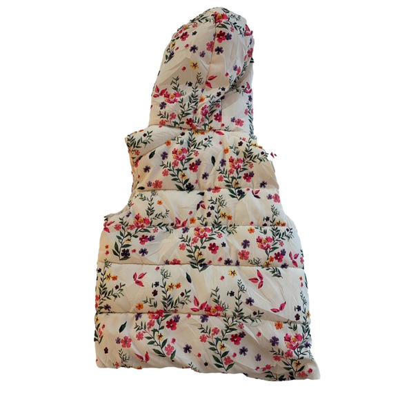 Zara Hooded Floral Zip Puffer Vest Cream Toddler Size 3-4Y - Picture 2 of 11